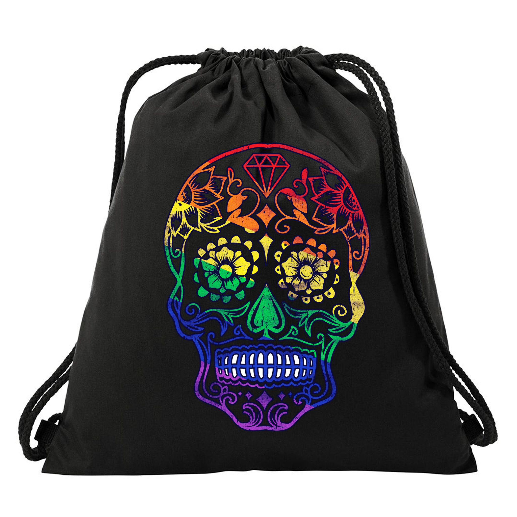 Rainbow Gay Pride Sugar Skull Drawstring Bag
