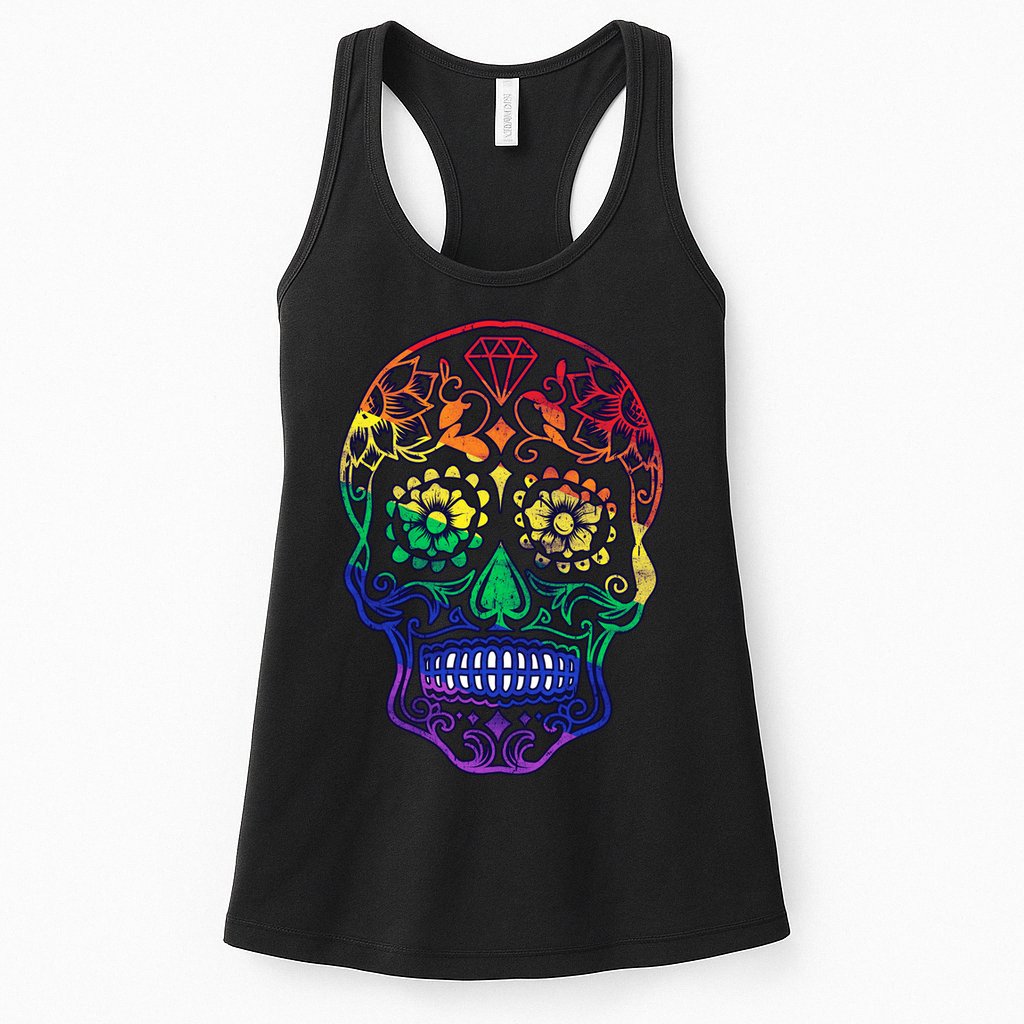 Rainbow Gay Pride Sugar Skull Womens Tank Top