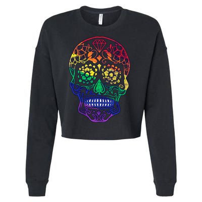 Rainbow Gay Pride Sugar Skull Cropped Pullover Crew