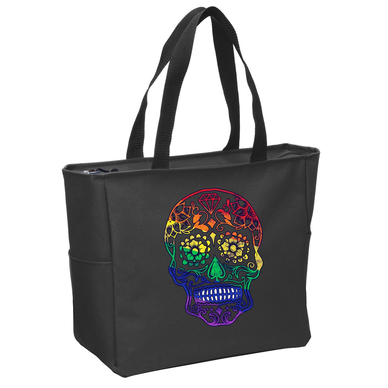 Rainbow Gay Pride Sugar Skull Zip Tote Bag