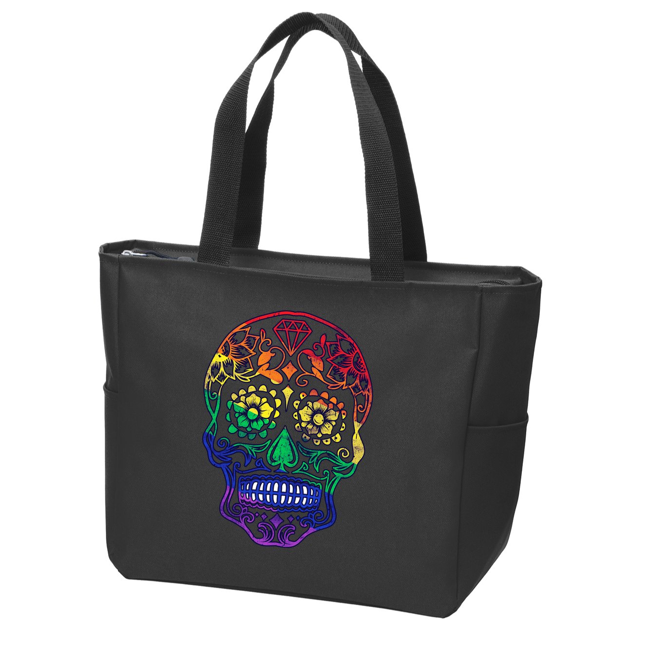 Rainbow Gay Pride Sugar Skull Zip Tote Bag