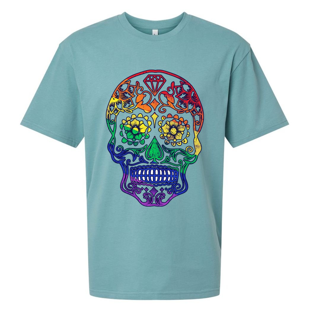 Rainbow Gay Pride Sugar Skull Sueded Cloud Jersey T-Shirt
