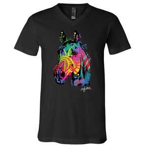 Rainbow Horse Face V-Neck T-Shirt