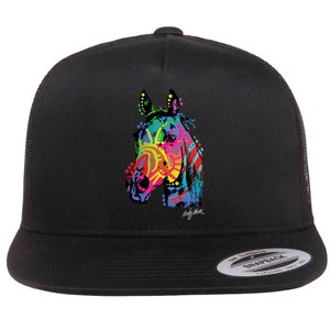 Rainbow Horse Face Flat Bill Trucker Hat