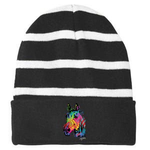 Rainbow Horse Face Striped Beanie with Solid Band