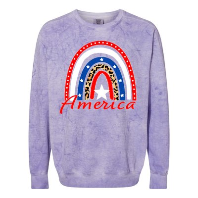 Rainbow Leopard American Flag 4th of July Colorblast Crewneck Sweatshirt