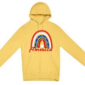 Rainbow Leopard American Flag 4th of July Premium Pullover Hoodie