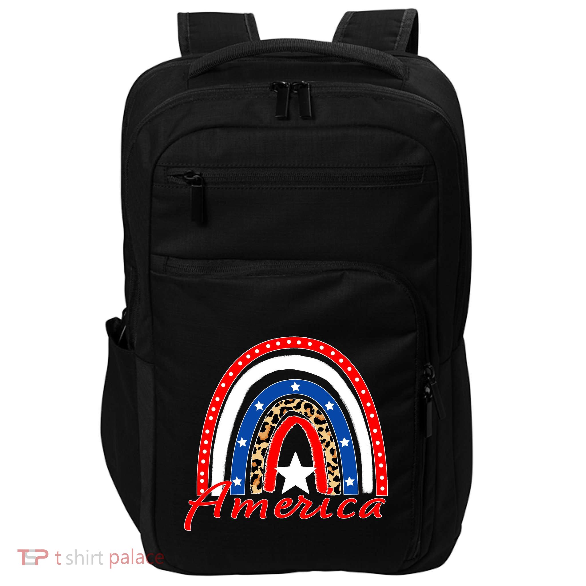Rainbow Leopard American Flag 4th of July Impact Tech Backpack