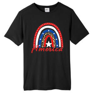 Rainbow Leopard American Flag 4th of July Tall Fusion ChromaSoft Performance T-Shirt