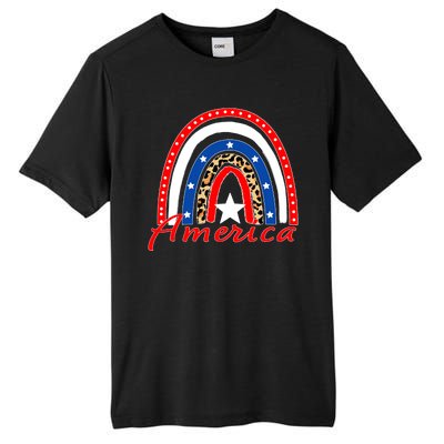 Rainbow Leopard American Flag 4th of July Tall Fusion ChromaSoft Performance T-Shirt