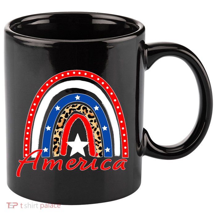 Rainbow Leopard American Flag 4th of July 11oz C Handle Ceramic Mug