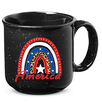 Rainbow Leopard American Flag 4th of July 15oz Campfire Ceramic Mug