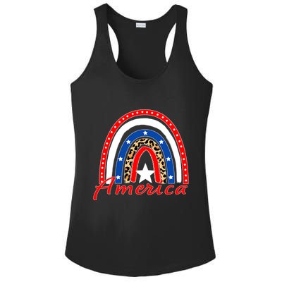 Rainbow Leopard American Flag 4th of July Ladies PosiCharge Competitor Racerback Tank