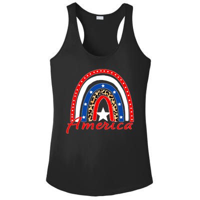 Rainbow Leopard American Flag 4th of July Ladies PosiCharge Competitor Racerback Tank