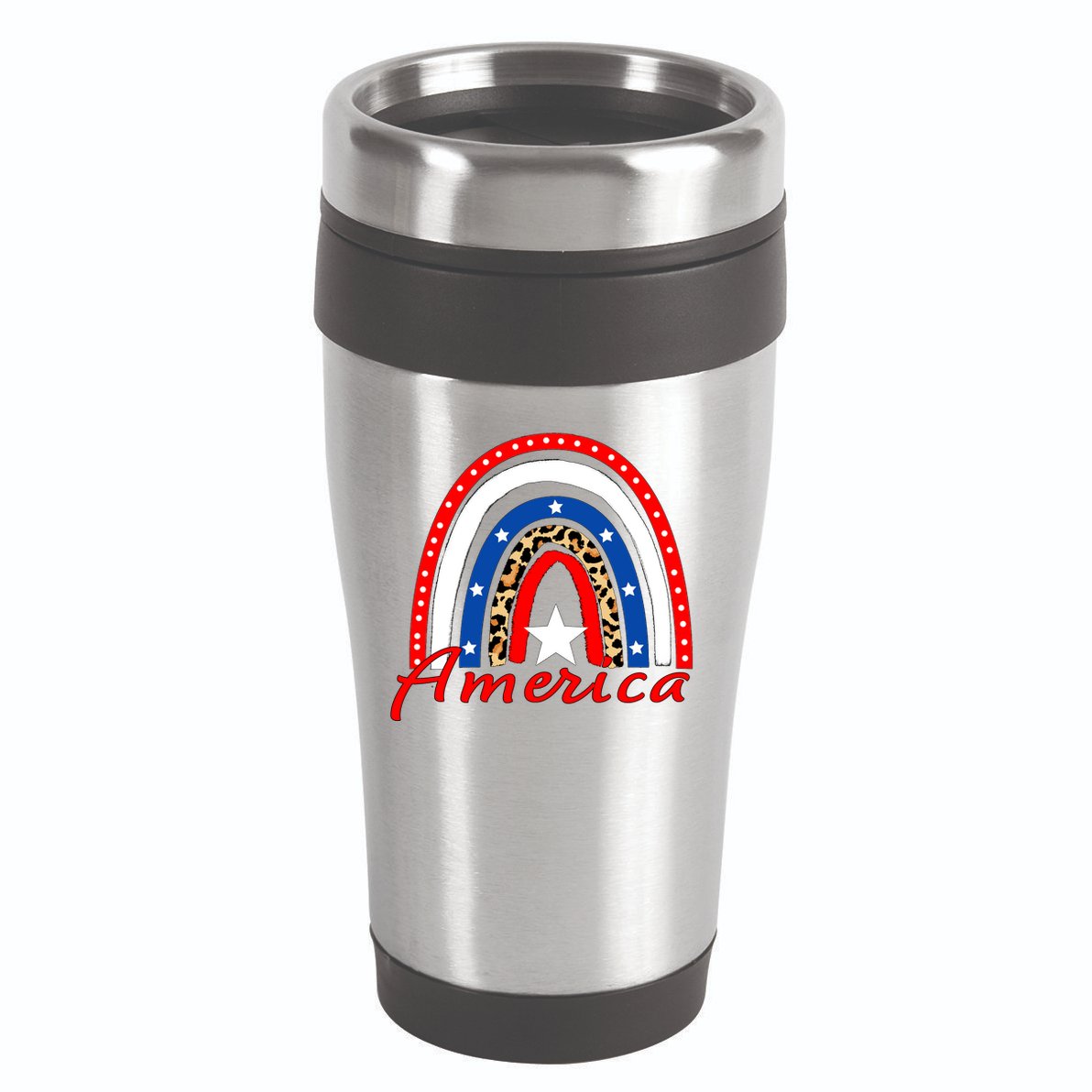 Rainbow Leopard American Flag 4th of July 16oz Travel Tumbler