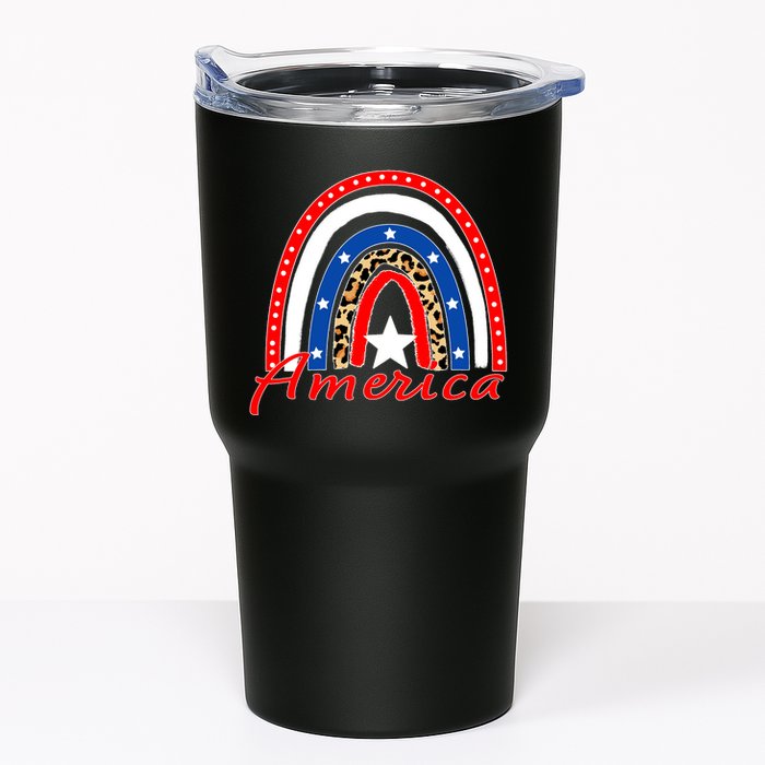 Rainbow Leopard American Flag 4th of July Tumbler