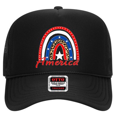 Rainbow Leopard American Flag 4th of July Trucker Hat