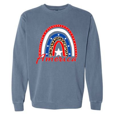 Rainbow Leopard American Flag 4th of July Garment-Dyed Sweatshirt