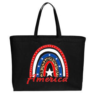 Rainbow Leopard American Flag 4th of July Cotton Canvas Jumbo Tote