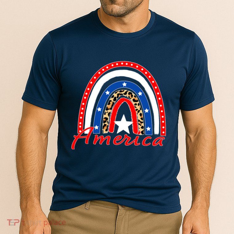 Rainbow Leopard American Flag 4th of July Performance Shirt