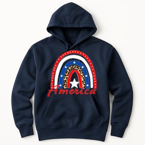 Rainbow Leopard American Flag 4th of July Hoodie