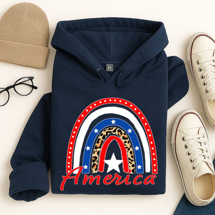 Rainbow Leopard American Flag 4th of July Hoodie