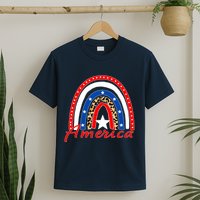 Rainbow Leopard American Flag 4th of July T-Shirt