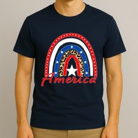 Rainbow Leopard American Flag 4th of July T-Shirt