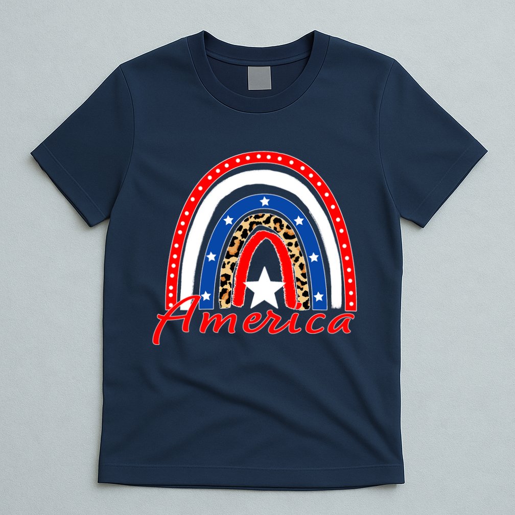 Rainbow Leopard American Flag 4th of July T-Shirt