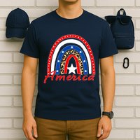 Rainbow Leopard American Flag 4th of July T-Shirt