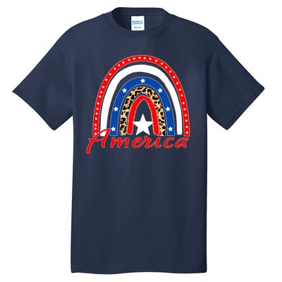 Rainbow Leopard American Flag 4th of July Tall T-Shirt