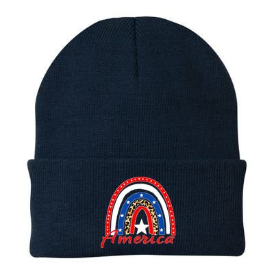 Rainbow Leopard American Flag 4th of July Beanie
