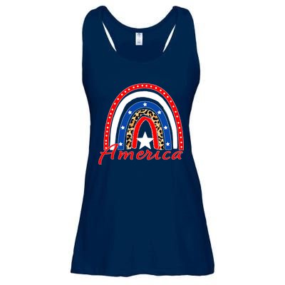 Rainbow Leopard American Flag 4th of July Ladies Essential Flowy Tank