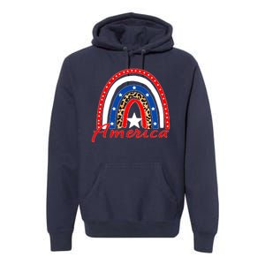 Rainbow Leopard American Flag 4th of July Premium Hoodie