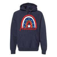 Rainbow Leopard American Flag 4th of July Premium Hoodie