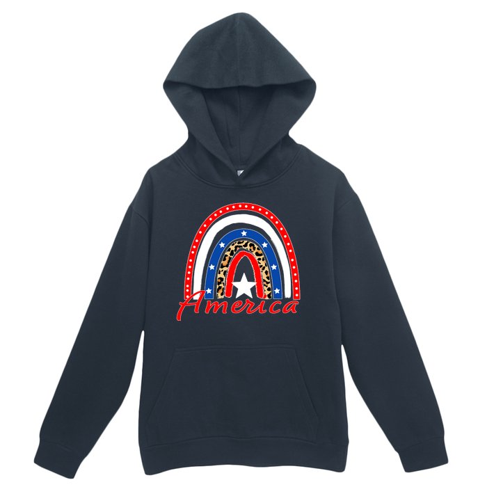 Rainbow Leopard American Flag 4th of July Urban Pullover Hoodie