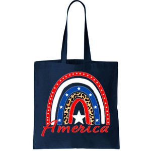 Rainbow Leopard American Flag 4th of July Tote Bag