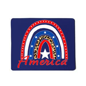 Rainbow Leopard American Flag 4th of July Mousepad