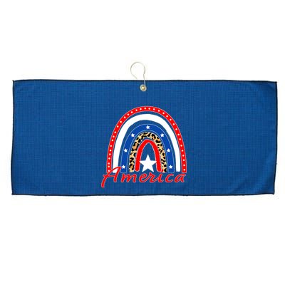Rainbow Leopard American Flag 4th of July Large Microfiber Waffle Golf Towel