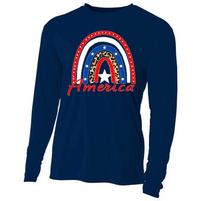 Rainbow Leopard American Flag 4th of July Cooling Performance Long Sleeve Crew