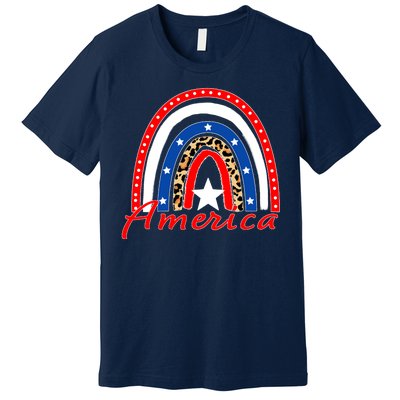 Rainbow Leopard American Flag 4th of July Premium T-Shirt