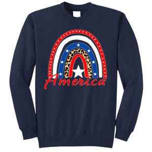 Rainbow Leopard American Flag 4th of July Tall Sweatshirt