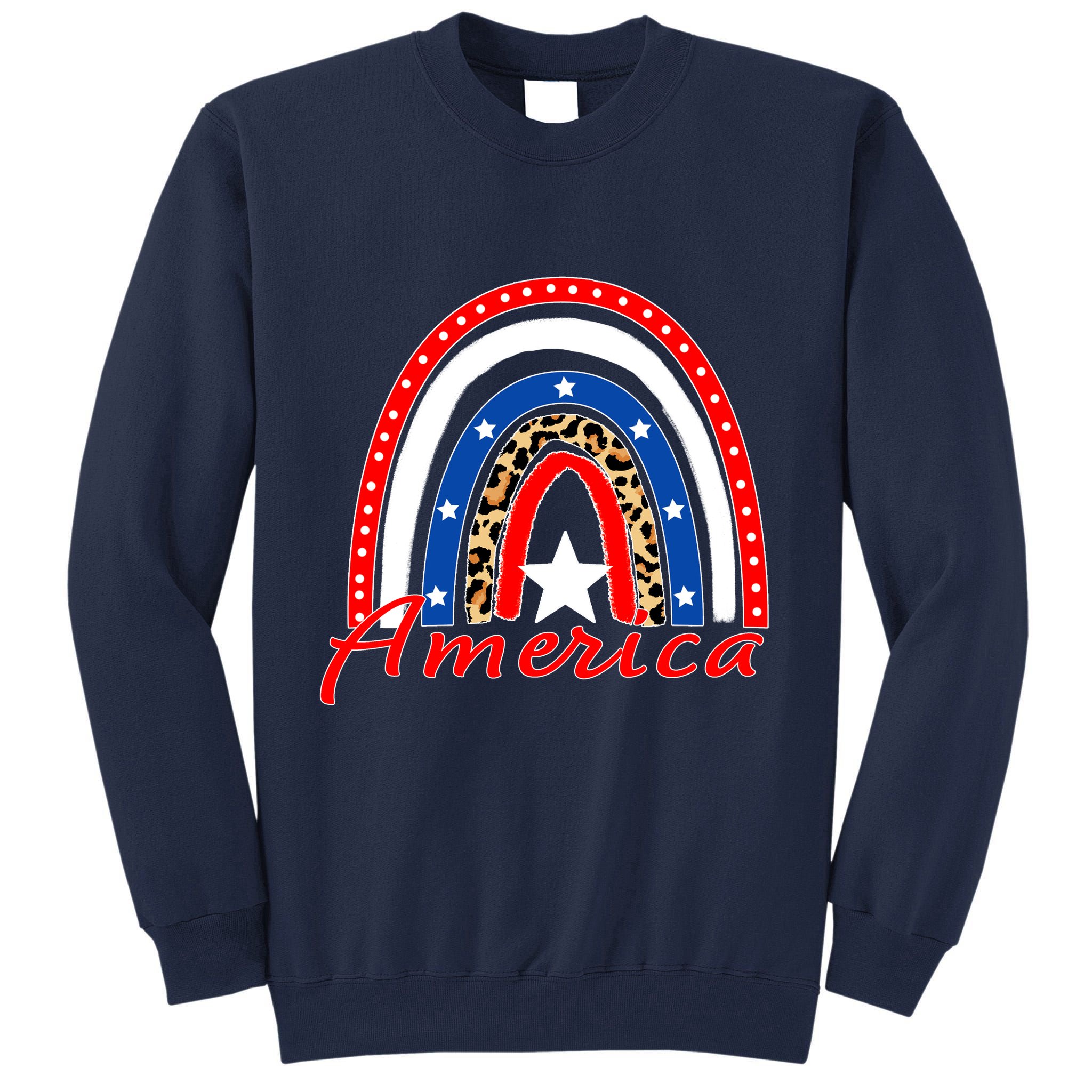 Rainbow Leopard American Flag 4th of July Tall Sweatshirt