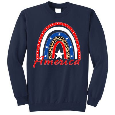 Rainbow Leopard American Flag 4th of July Tall Sweatshirt