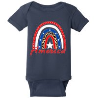 Rainbow Leopard American Flag 4th of July Baby Bodysuit