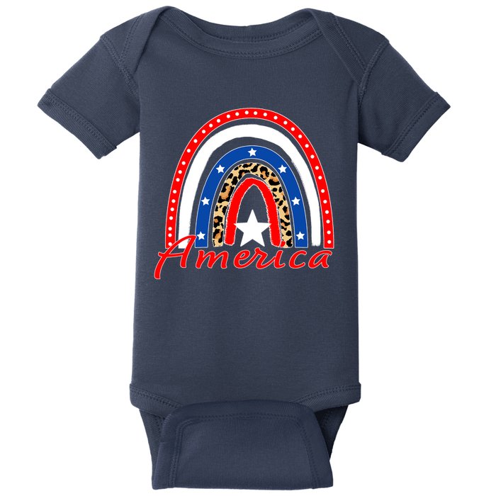 Rainbow Leopard American Flag 4th of July Baby Bodysuit