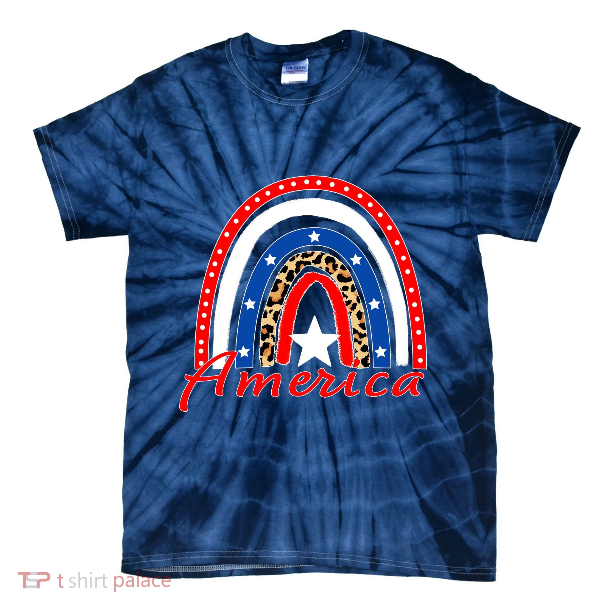 Rainbow Leopard American Flag 4th of July Tie-Dye T-Shirt