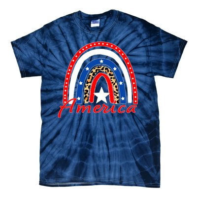 Rainbow Leopard American Flag 4th of July Tie-Dye T-Shirt