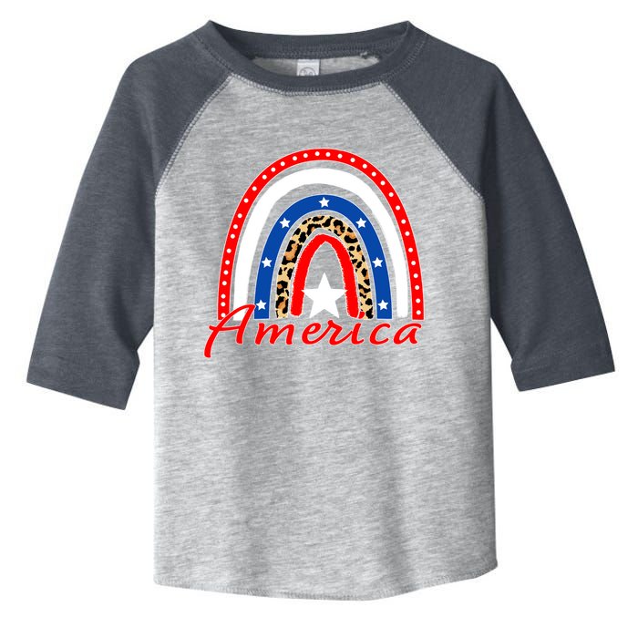 Rainbow Leopard American Flag 4th of July Toddler Fine Jersey T-Shirt