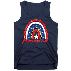 Rainbow Leopard American Flag 4th of July Tank Top